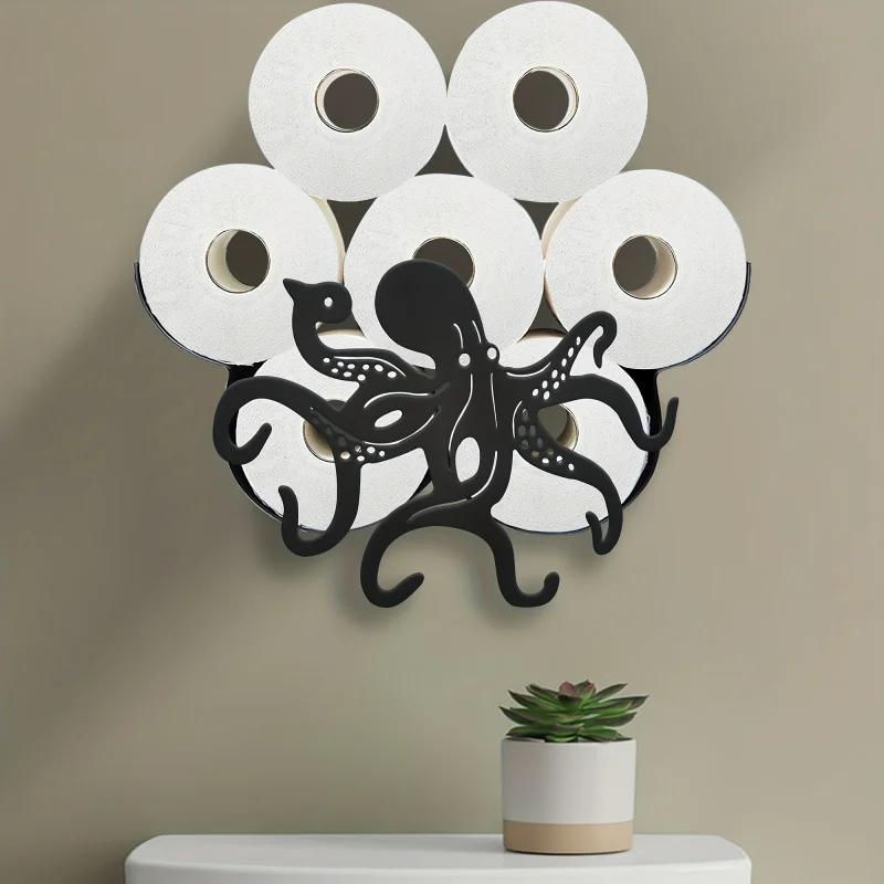 

1pc Metal Octopus Freestanding Toilet Paper Roll Holder, Whimsical Bathroom Table Counter Toilet Paper Storage Rack, Home Decor