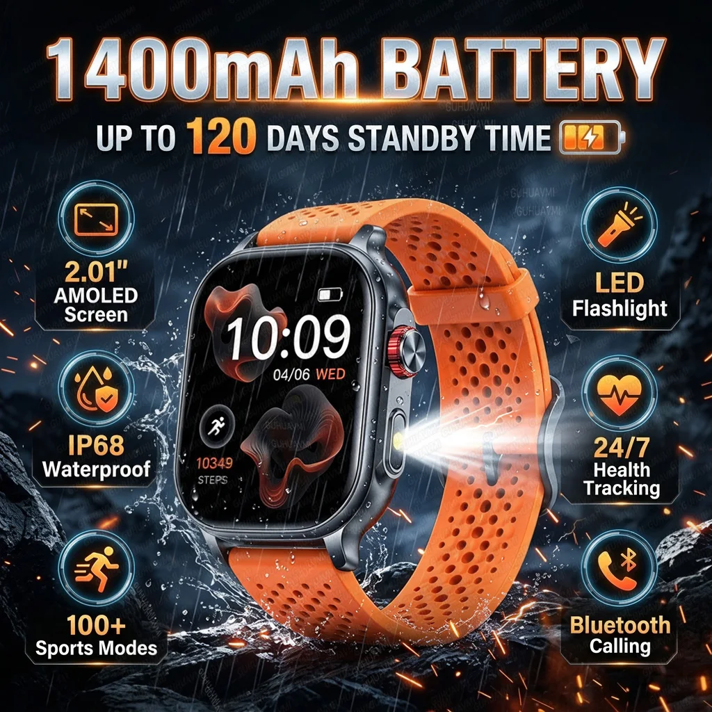 New 1400mAh Large Battery SmartWatch For Men Women 2.01
