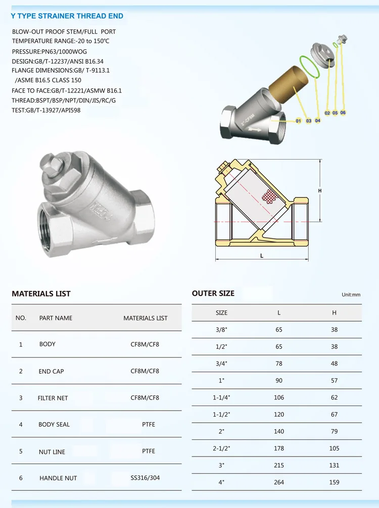 DN25 PN16 Stainless Steel Y Strainer for Filter Valve for Industrial Fluid Control