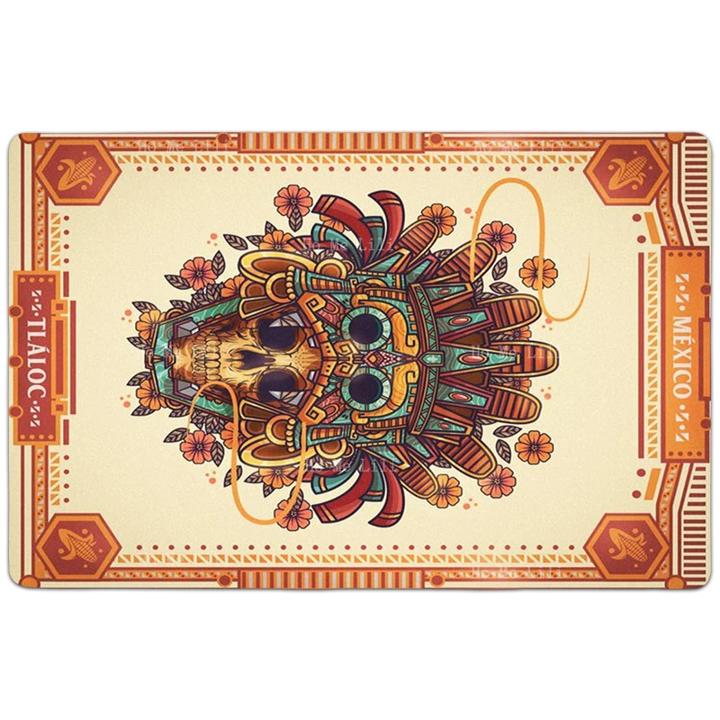 Mexican Skull Traroc God Maya Tribal Art Colorful And Vibrant Carpet By Ho Me Lili For Floor Decor Rugs Non-skid Backing