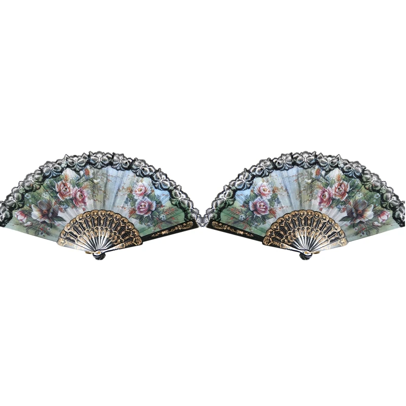 Quality 2X Spanish Style Hand Fan Decorative Design Peony Flower