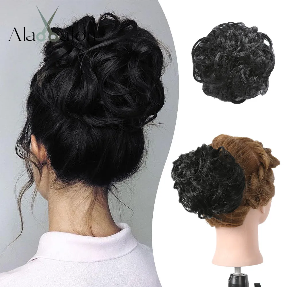 ALAN EATON Messy Hair Bun Natural Wavy Curly Scrunchies Ponytail Hair Extension Synthetic Updo Hairpieces for Women Daily Use