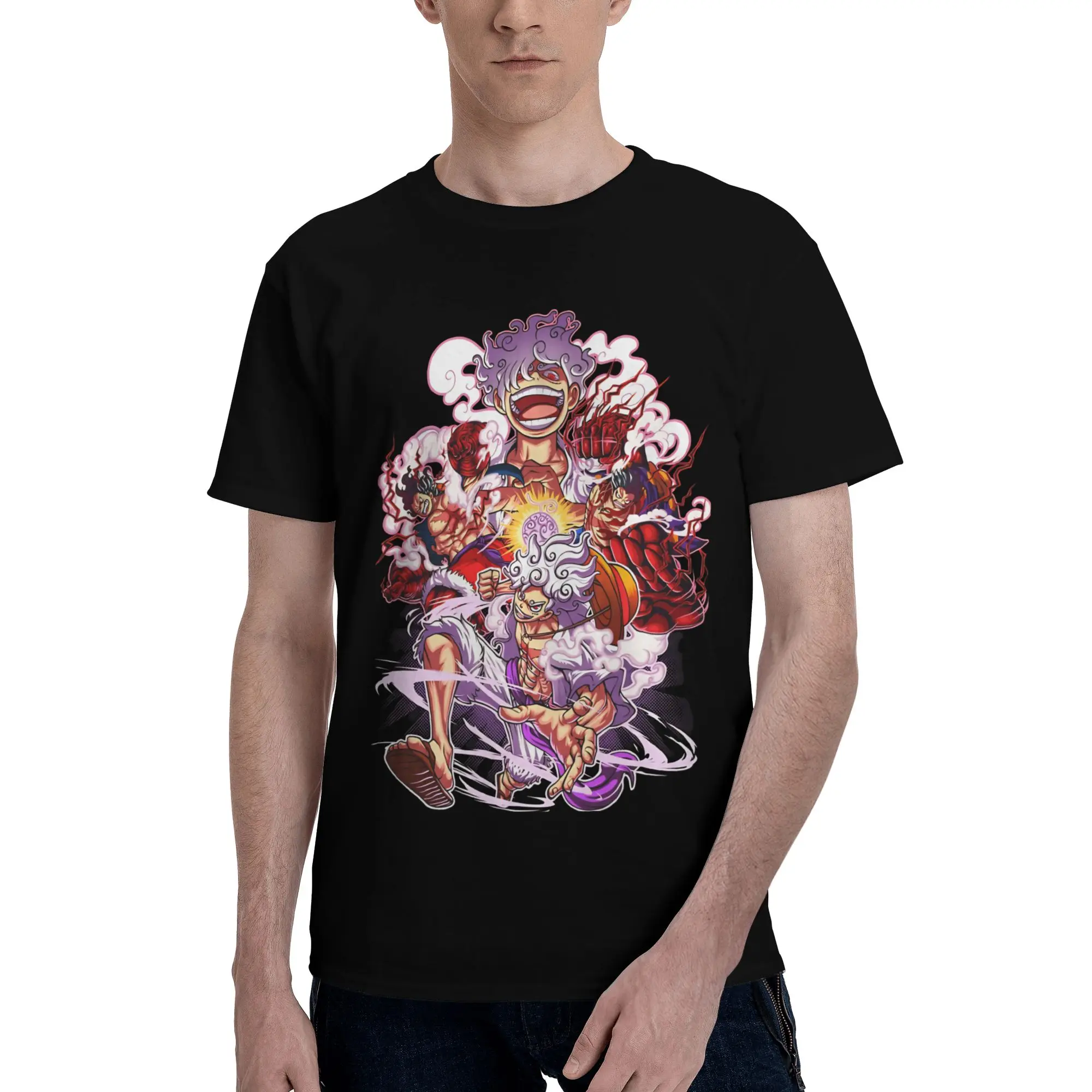 Camiseta Luffy Gear Fifth Sun God Nikka para hombre, camisetas increíbles de Luffy, camiseta de manga corta con cuello redondo de algodón puro, ropa de verano