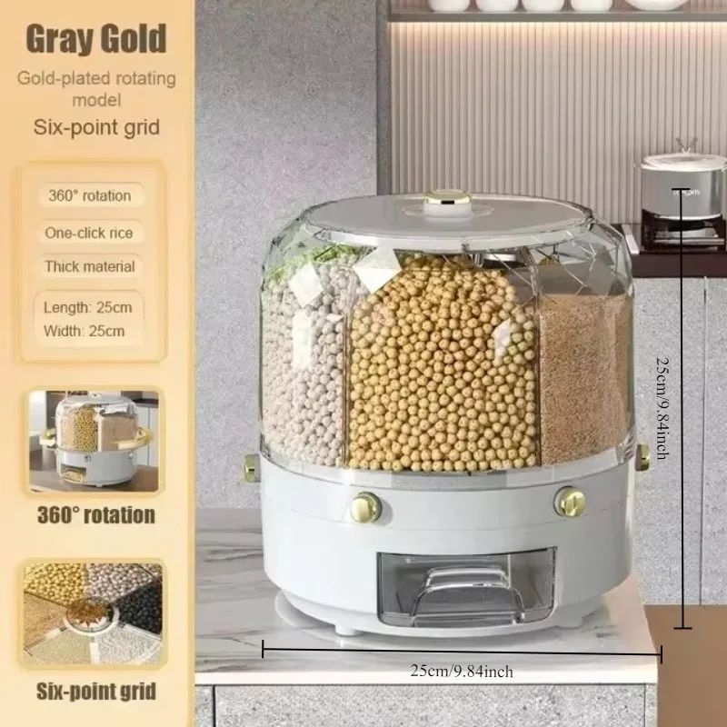 Kitchen Storage Box 360 Degree Rotating Rice Dispenser Moisture-proof Food Container Sealed Dry Cereal Grain Bucket Kitchen Item image 6