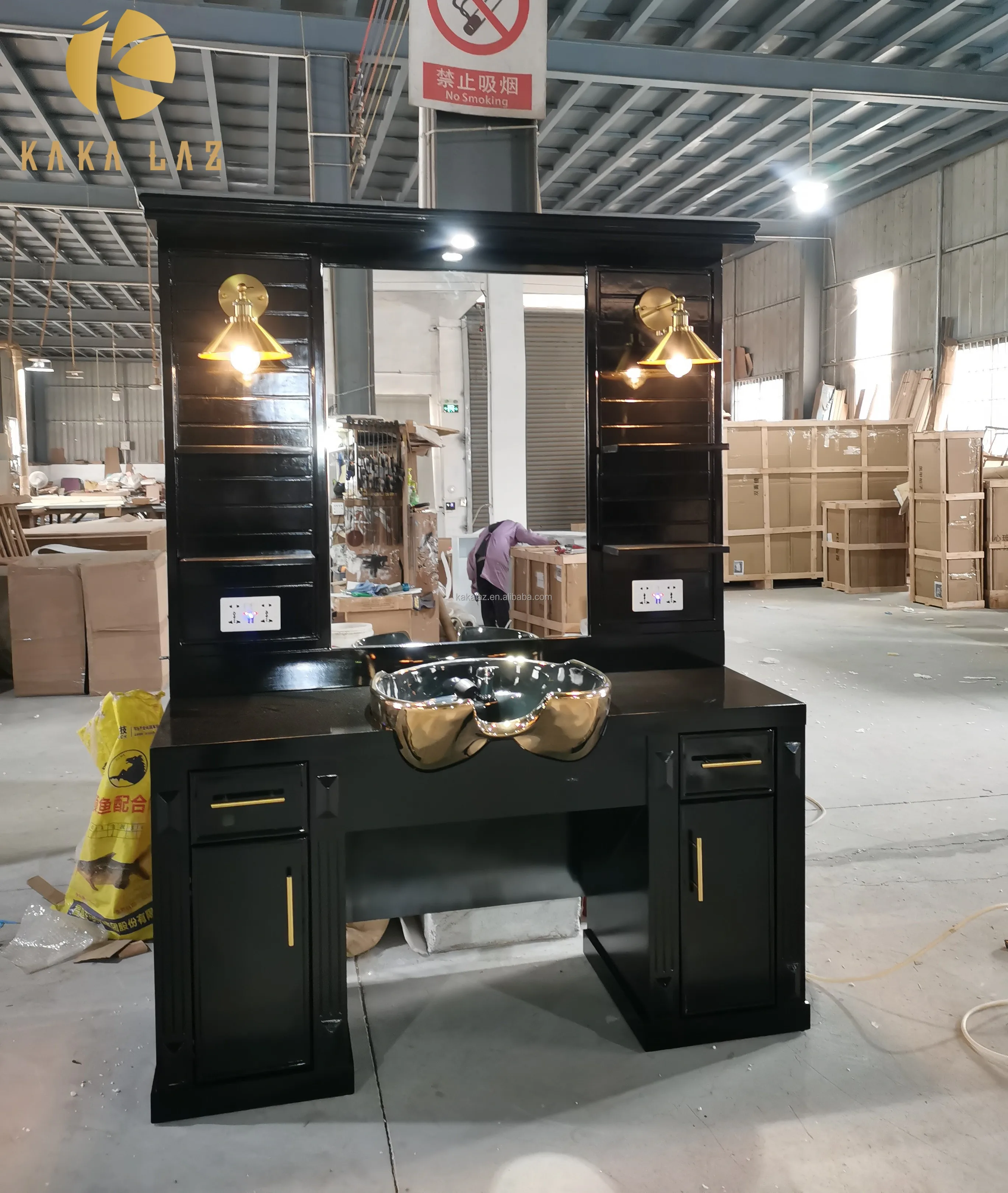 Estação do espelho lateral único dos mobília do salão de beleza das estações do barbeiro com unidades de lavagem