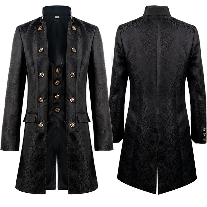 Men Victoria Edwardian Steampunk Trench Coat Frock Outwear Vintage Prince Overcoat Medieval Renaissance Jacket Cosplay Costume