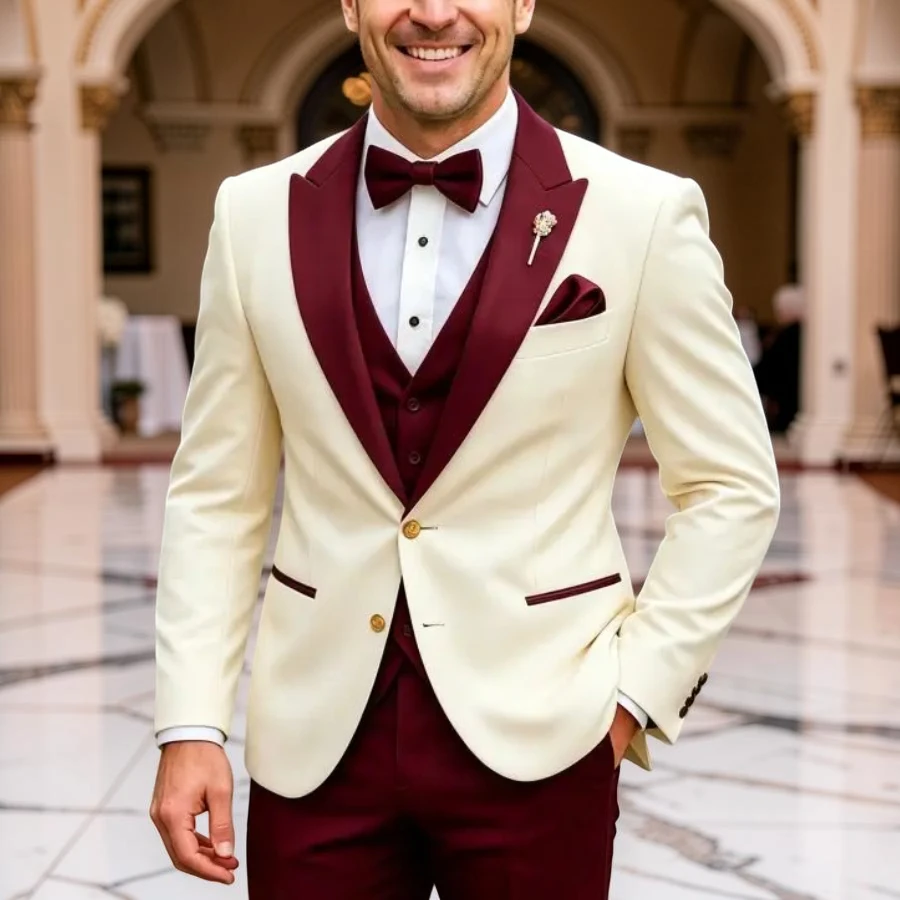

Slim Fit Formal Suits for Men Wedding Tuxedo for Prom 3 Pieces Groom Blazer with Vest Pants Set Classic Party Jacket Outfit