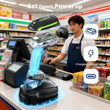 Eyoyo EY-037 Barcode Scanner Industrial IP65 Waterproof Anti-Drop QR Code with Wireless Charging Stand for Warehouse Logistics