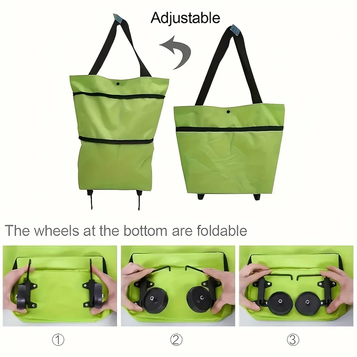 1pc Foldable Handbag, Small Trolley Large Supermarket Shopping Bag, Hand-drawn Grocery Cart Portable Bag - view 2