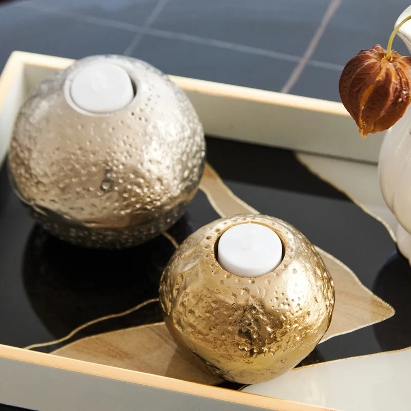 Aluminum light luxury ball color candlestick color embellishment beige marble pattern photo frame desktop decoration