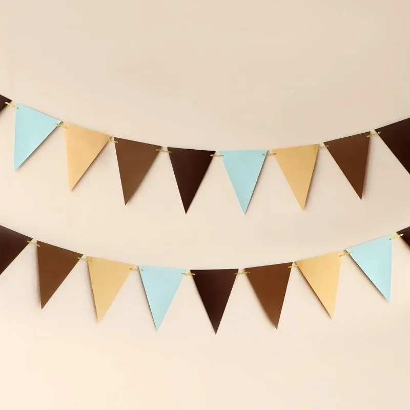 Coffee Brown Blue Party Decorations Paper Pennant Banner Triangle Flags Bunting Teddy Bear Safari Wild Baby Shower Gender Reveal