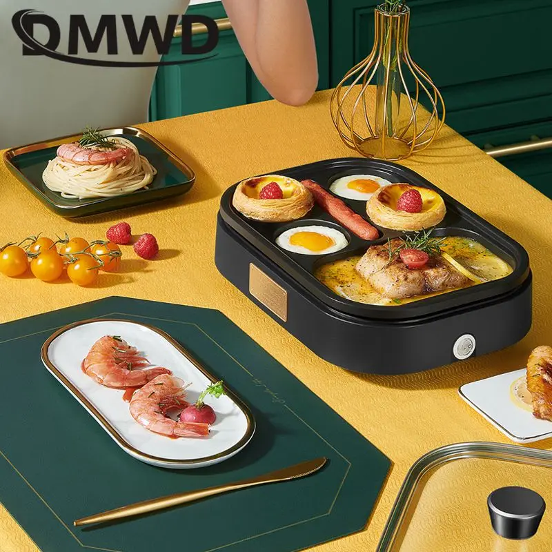 DMWD One Key Control Mini Pizza Hamburger Making Machine 3 in 1 Breakfast Maker Non-Stick Steak Barbecue Plate Washable Pan EU