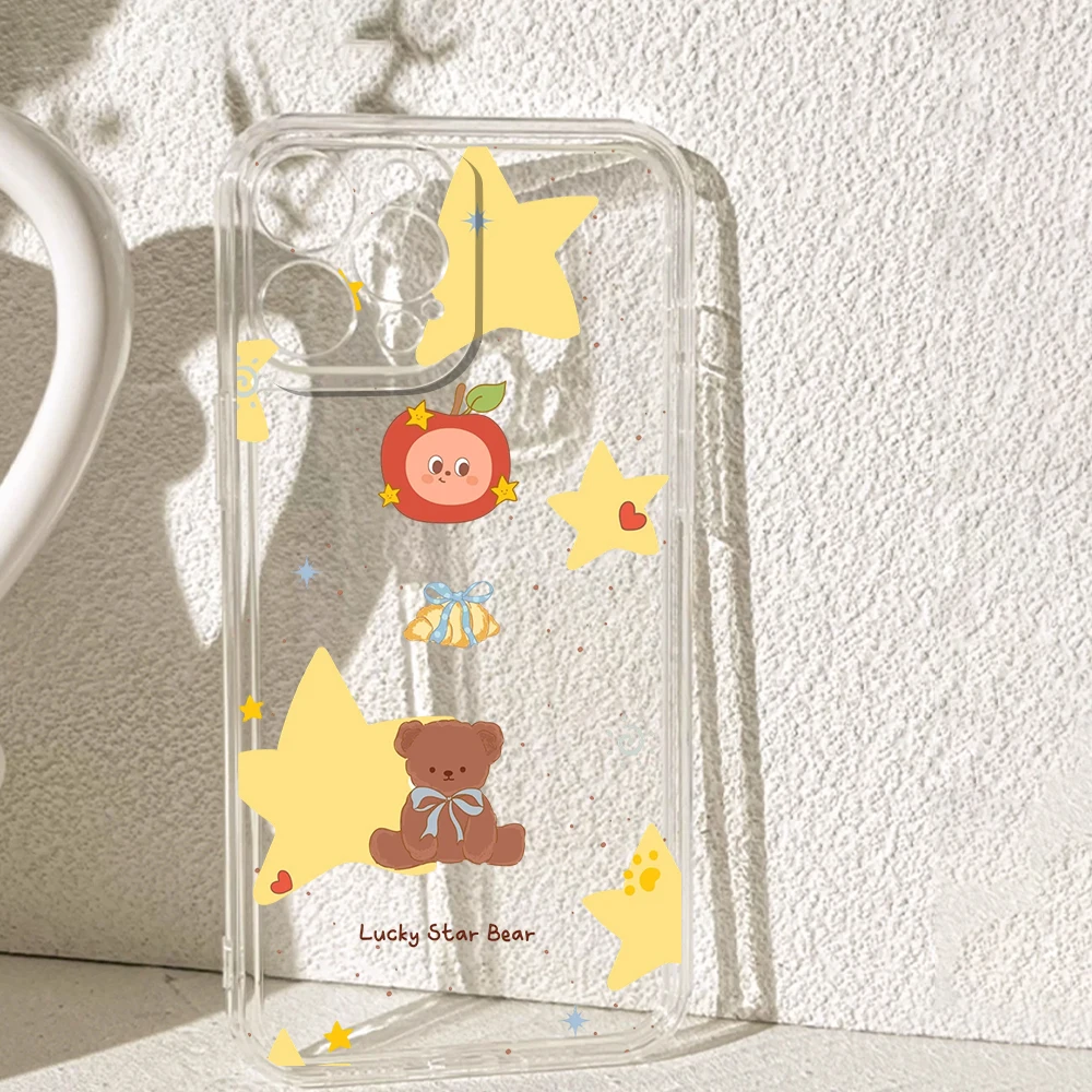 Силиконовый чехол Lucky Star Little Bear для iPhone 17 16 15 14 13 12 11 Pro Xs Max Air Mini 7 8 6 6s Plus SE 2020 2022 Cover