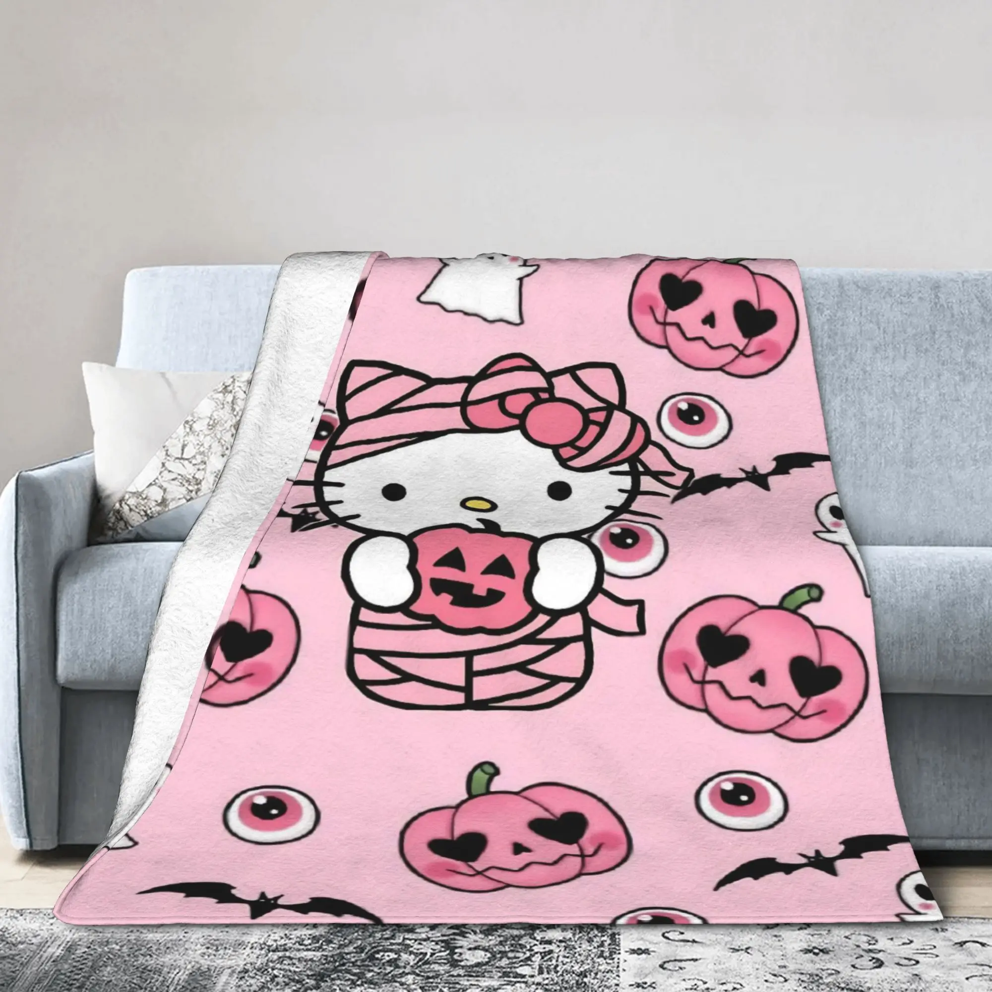 

Halloween Hello Kitty Pumpkin Blanket Fleece Autumn/Winter Portable Ultra-Soft Throw Blankets for Bedding Outdoor Quilt