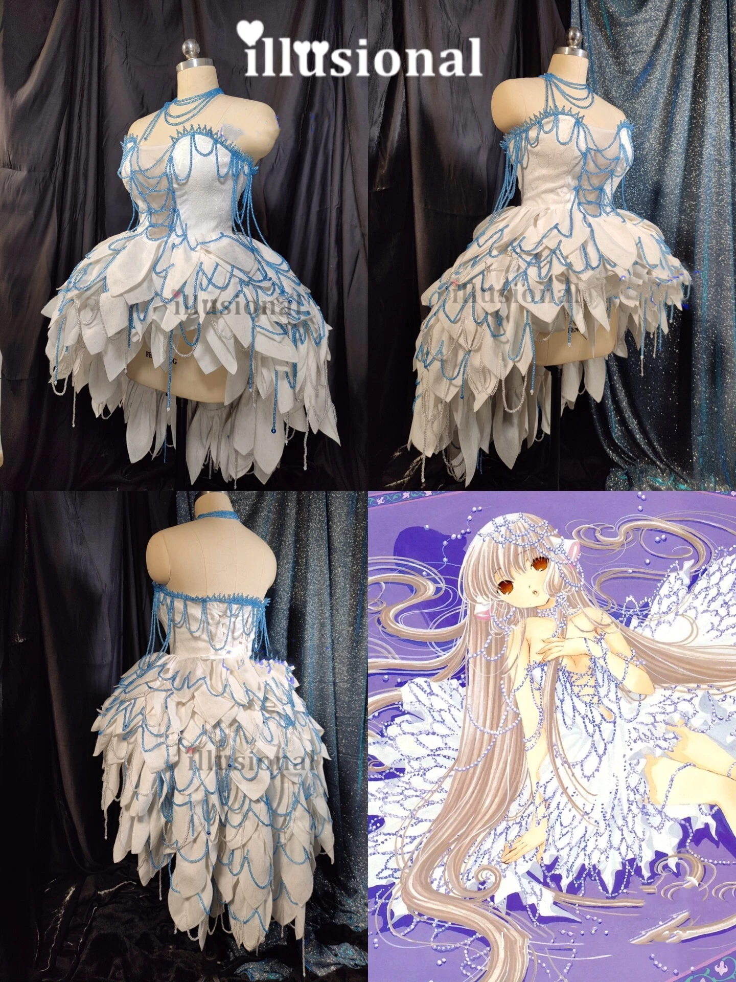 

illusional Custom size made Chii Chobits Cosplay Elda Chii Cosplay Costume Anime Illustrated Blue Beaded Party dress female