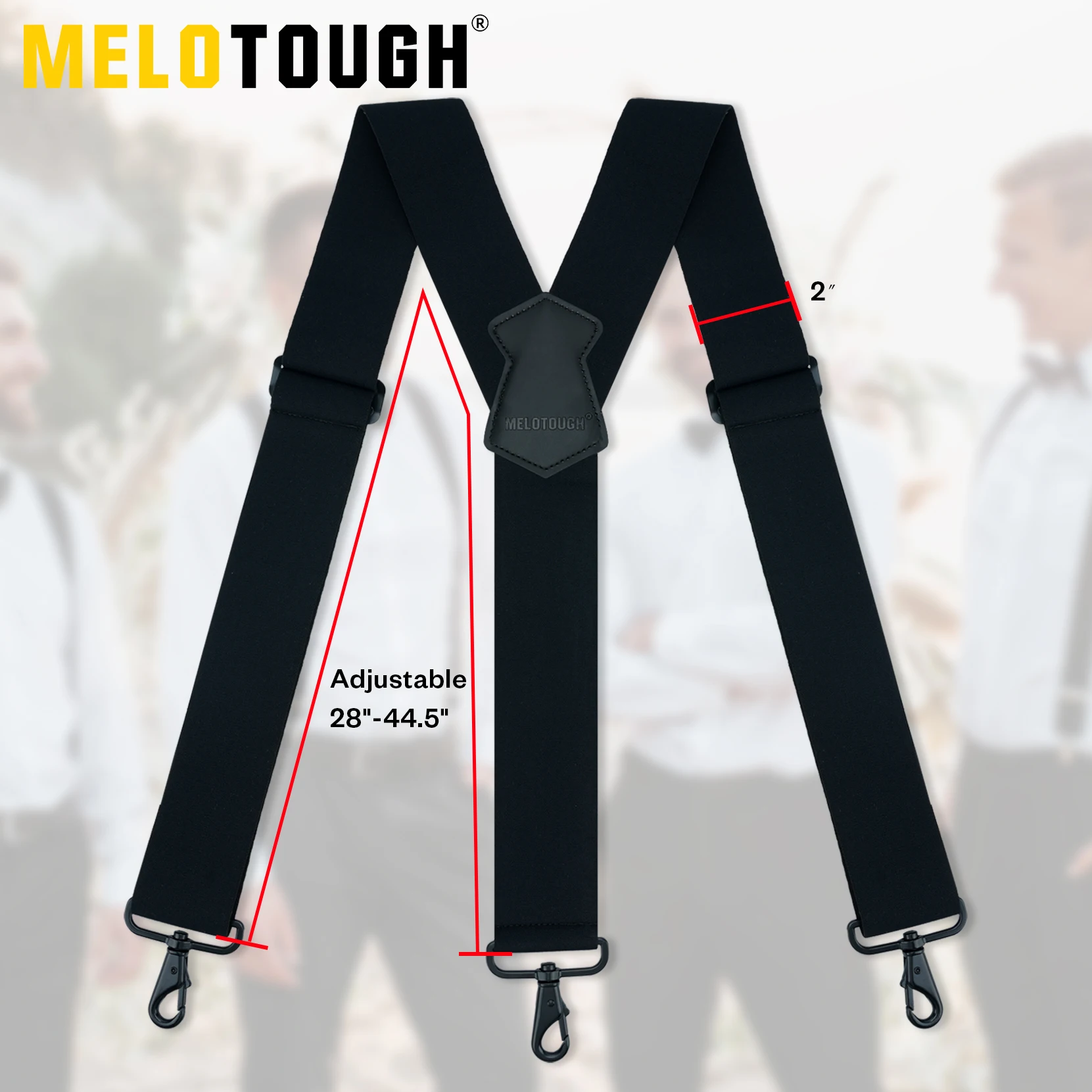 حمالات MELOTOUGH للرجال بعرض 2 بوصة على شكل حرف Y من الخلف قابلة للتعديل بحمالات مرنة كبيرة وطويلة مع خطافات دوارة للجينز #3