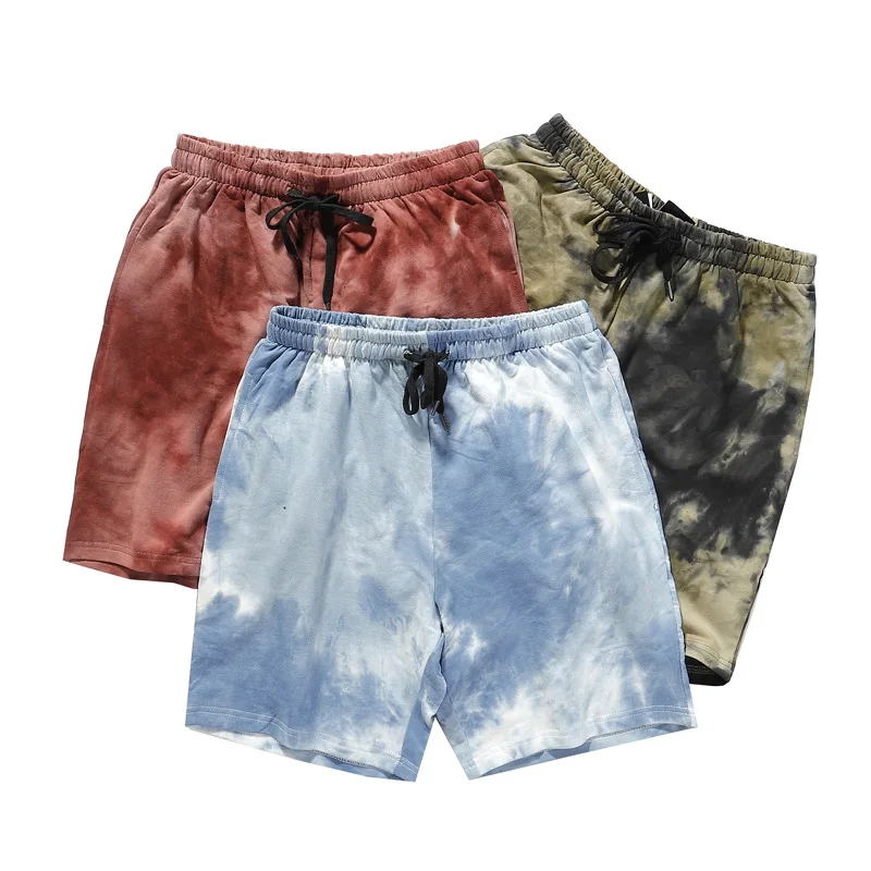 

2025 Spring Summer New Hip Hop Tie-Dye Knit Cargo Jogger Shorts for Men, 5-Point Loose Fit Casual Streetwear Pants, Plus Size