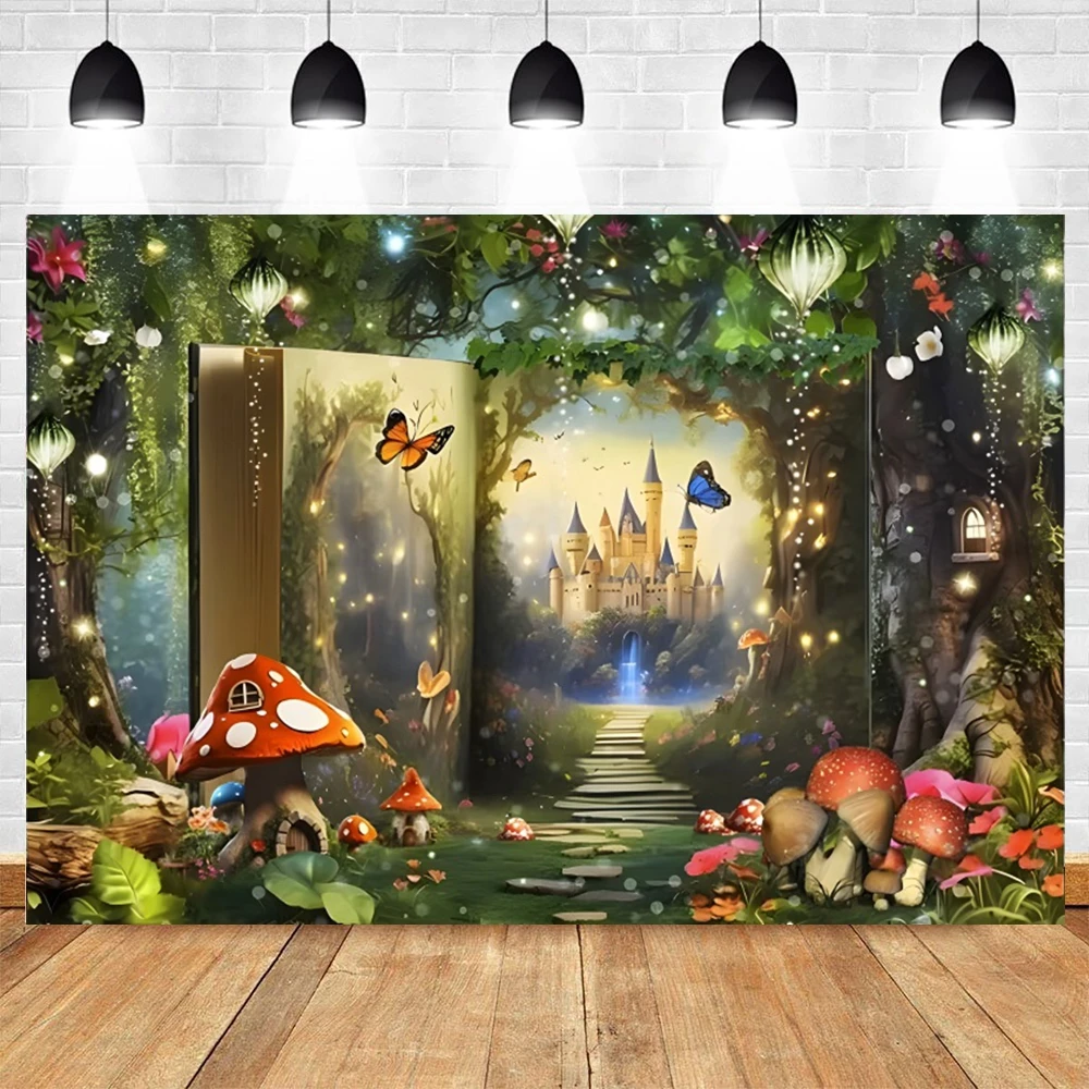 Dreamy Forest Birthday Party Photography Background Forest Cabin Mushroom Fairy Castle Princess Portrait Background Photo Props