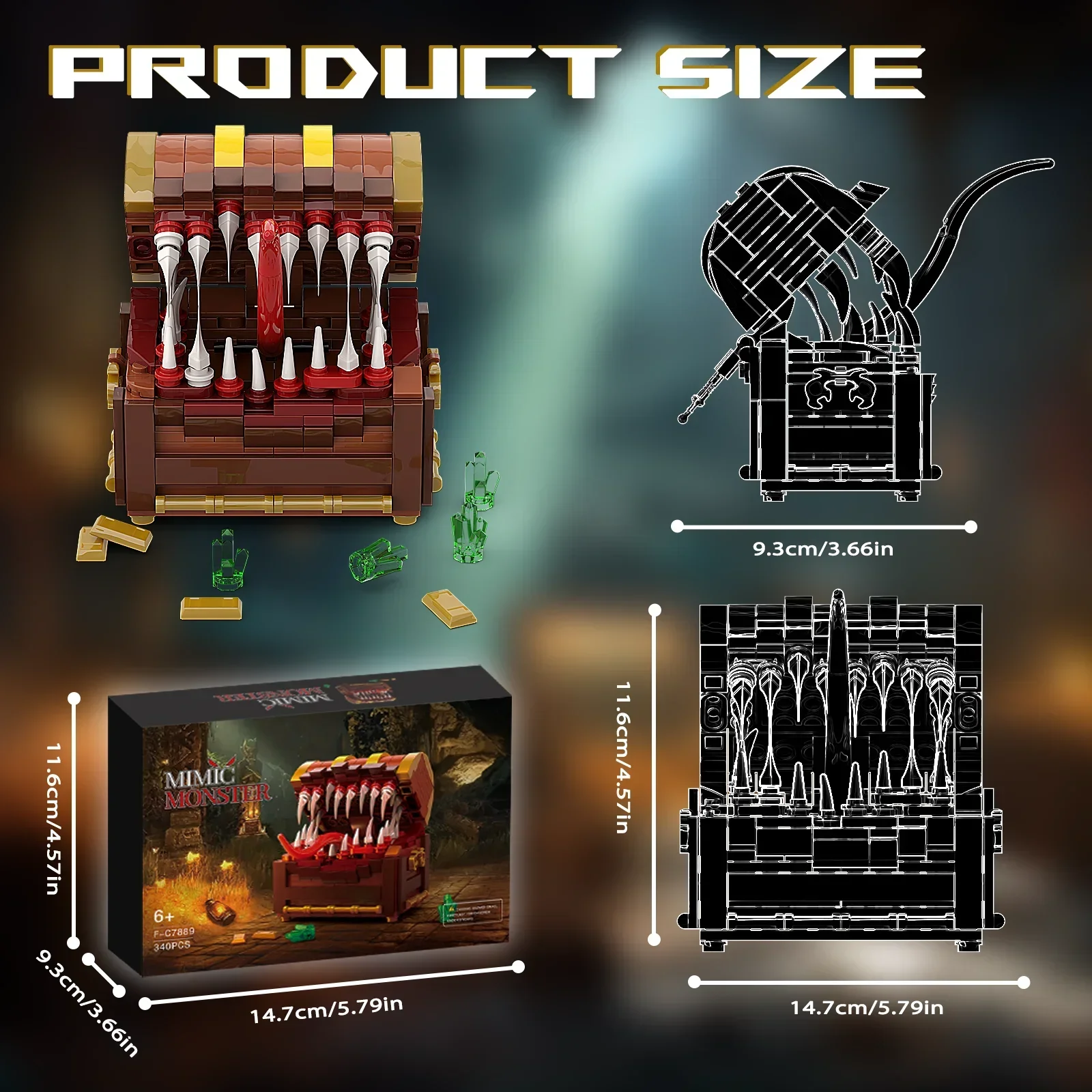 MOC 330Pcs 모방 보물 상자 괴물 빌딩 블록 키트 해적 보물 상자 게임 시리즈 전리품 조립 건설 벽돌 세트