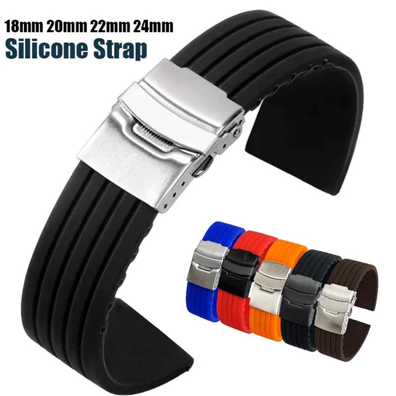 ل 18/ 20 مللي متر 22 مللي متر 24 مللي متر الرياضة ساعات سيليكون الفرقة العالمي مطاط مقاوم للمياه للطي مشبك حزام سوار إكسسوارات ل Seiko