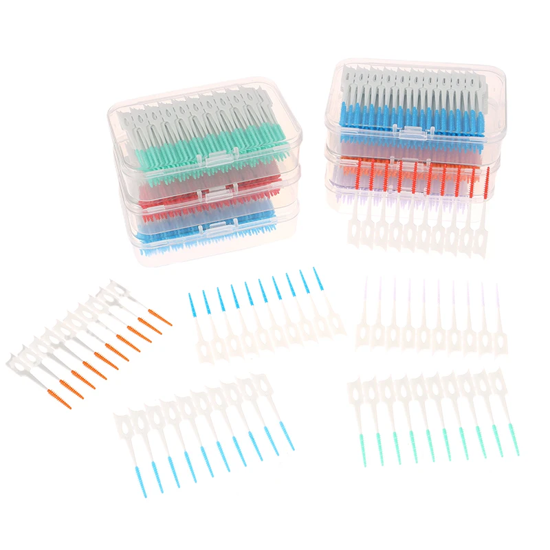 【F】Interdental Silicone Brushes 200 Units Dental Toothpicks Brush Between Teeth With Thread Oral Cleaning Tools