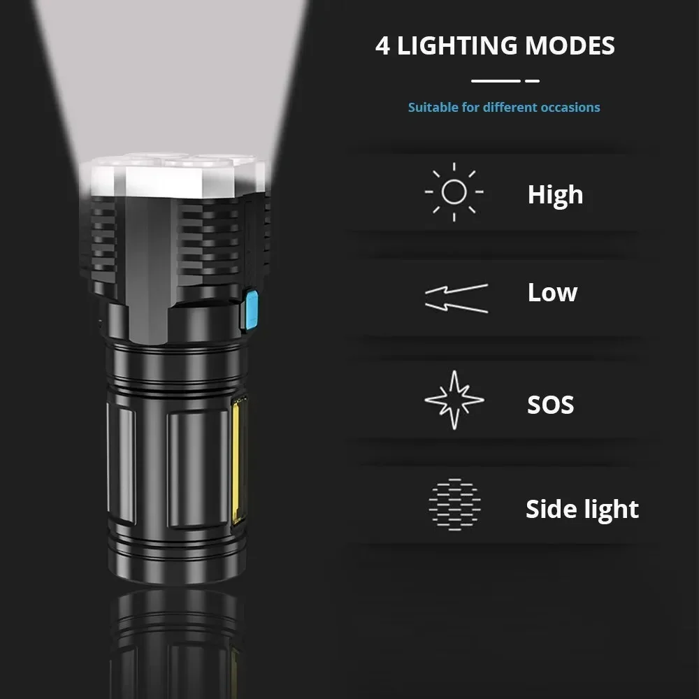 Imagem -06 - Lanterna Led de Alta Potência com Contas de Lâmpada e Luz Lateral Cob Lanterna de Acampamento Lanterna Portátil Recarregável Modos