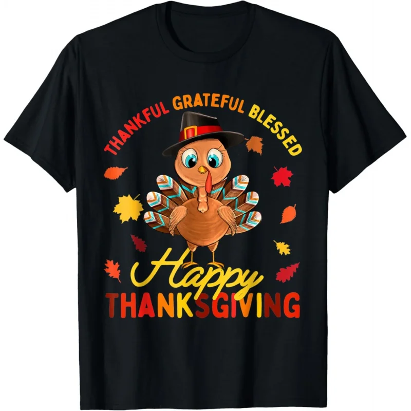 Thankful Grateful Blessed Thanksgiving Turkey Women Girls T-Shirt