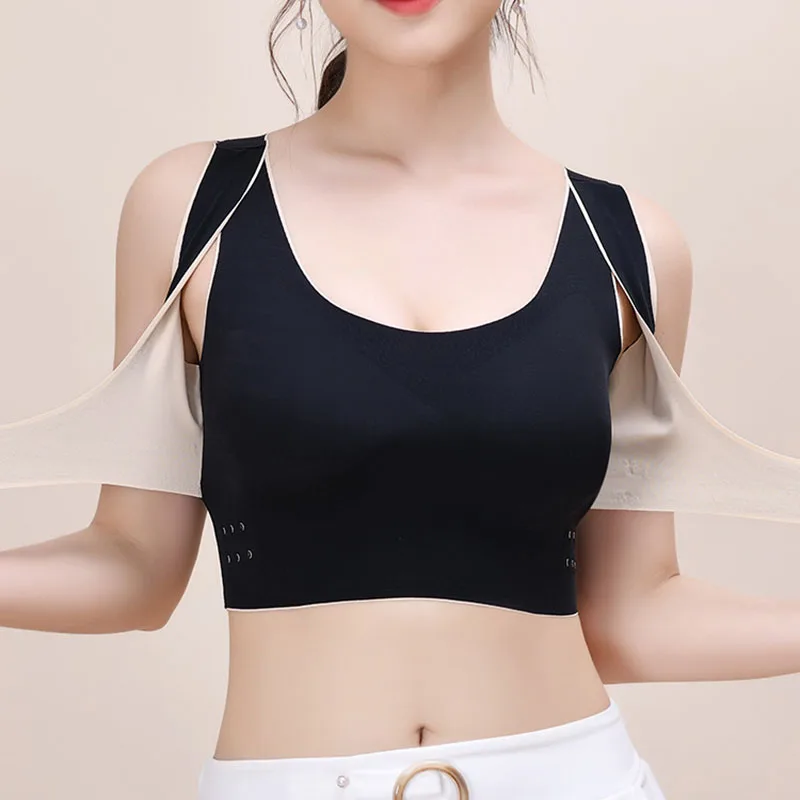 

Sports Bra Front Adjustable Buckle Wireless Padded Comfy Gym Yoga Underwear Breathable Workout Fitness Top Low Intensity Women