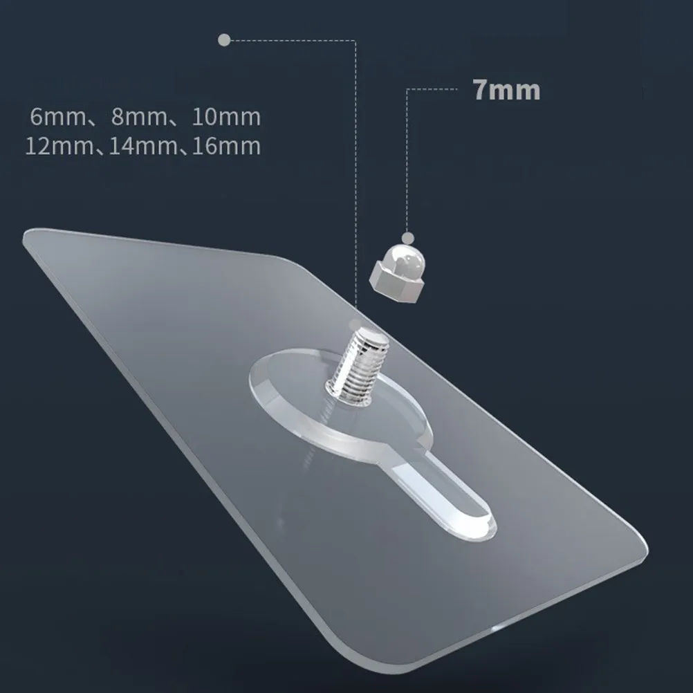 10Pcs No-Drill Non-Marking Wall Hooks Traceless Picture Hanging Kit 5.7x5.7cm Exposed 8Mm Thick Acrylic Hooks for Hardwall Photo