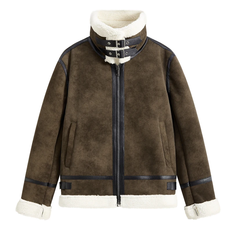 

American Retro Lambskin Leather Jacket New Fur One Leather Fur Jacket Korean Style Leather Coat Fleece Jacket Flight Jackets