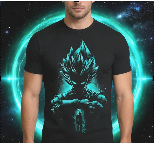 2026 Sommer Dragon Ball Vegeta Teal Silhouette Vintage Anime T-Shirt Herren Reine Baumwolle Lässiges Lockeres Sport-Alltags-Oberteil Y2K-Stil
