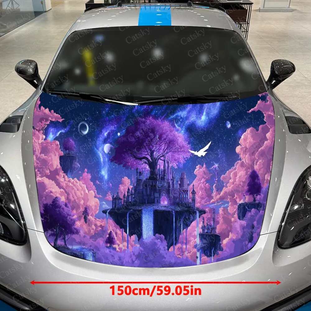 Nebula Floating Island City-State Car Vinyl Wrap, PVC Waterproof Car Hood Sticker, Self-Adhesive Scratch-Resistant Stickers