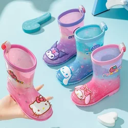 Hello Kittys stivali da pioggia per bambini stivali da pioggia per ragazza Sanrioed Anime Cinnamoroll Kuromi stivali con colla antipioggia Kawaii antiscivolo a prova di acqua