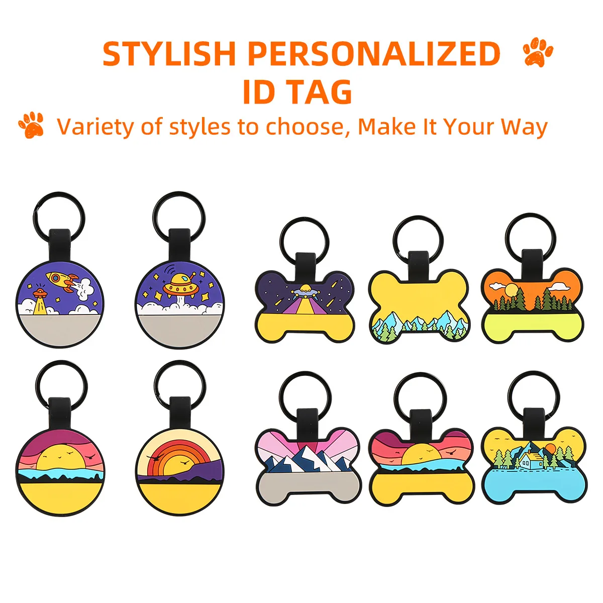 Colorful Painting Silicone Keychain Personalized Name Phone Number Cat Dog Tag for Pet Custom Anti-lost Bone Pendant Tag Keyring