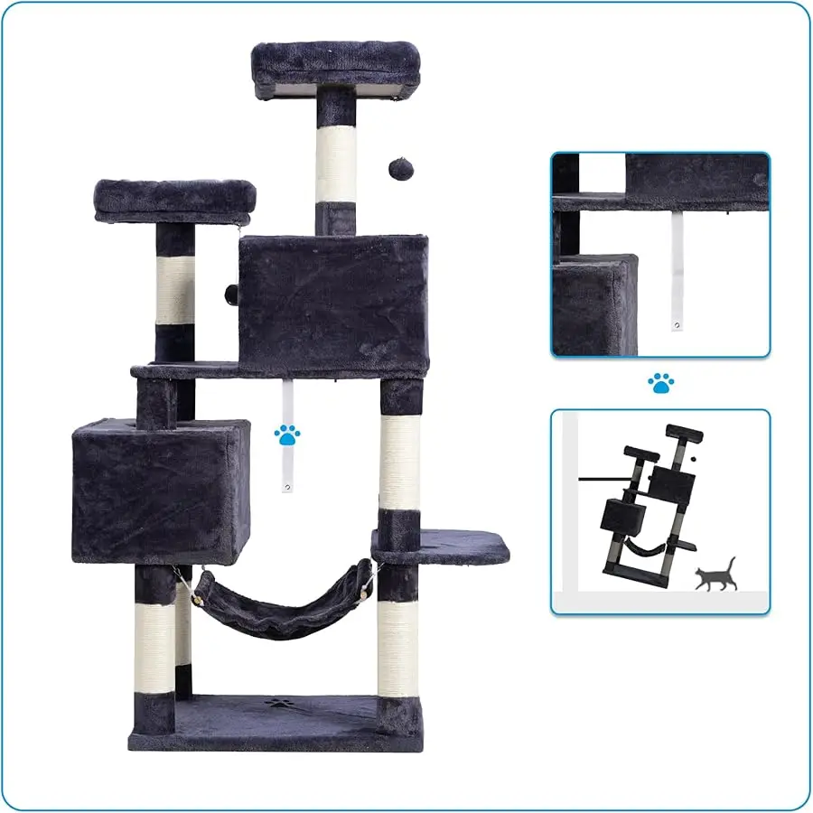 أثاث شجرة القطط الكبيرة متعددة المستويات من Hey-brother مع أعمدة خدش مغطاة بالسيزال، 2 كوندوس قطيفة أكبر، أرجوحة جثم #3