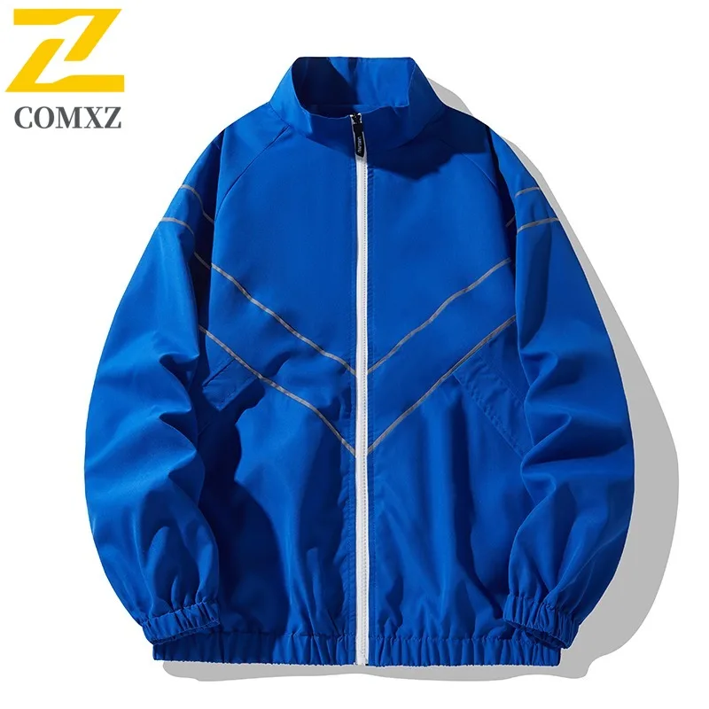 

COMXZ Men Jacket Stand Collar Casual Reflective Strip Coat Spring Autumn Trendy Handsome Sports Windbreaker outdoor tactics 2025