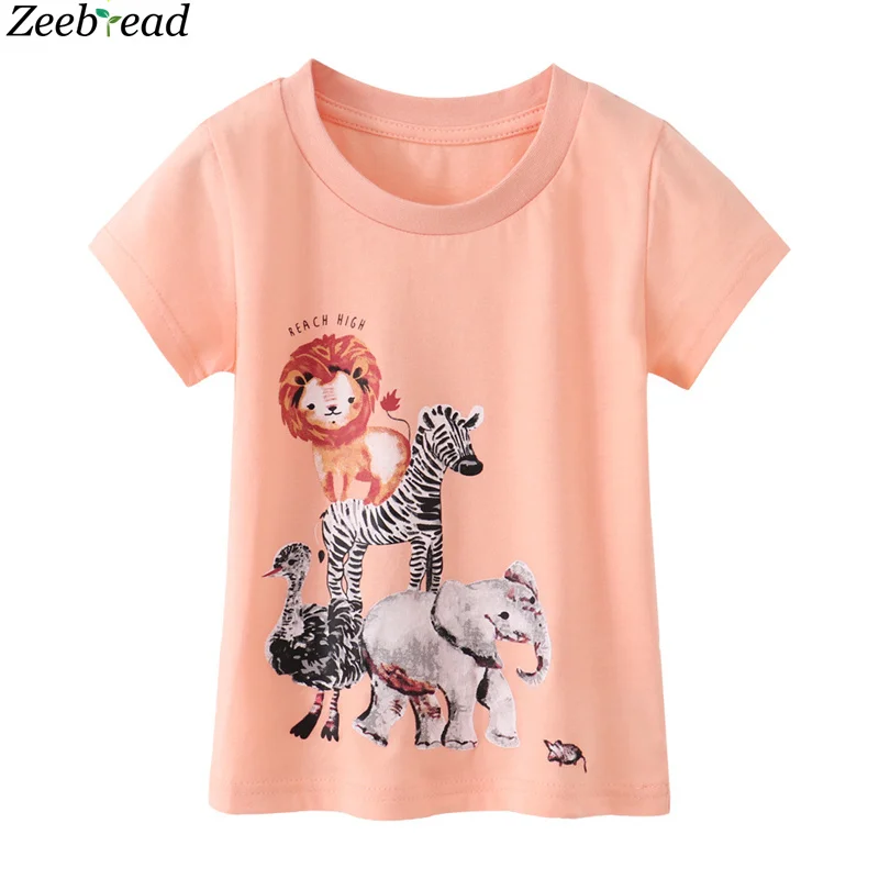 

Zeebread 2-7T Animals Print Summer Children's T Shirts Kids Girls Tees Tops Cotton Baby Costume Shirts Clothing