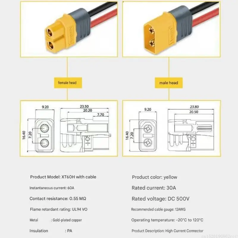 D5BB SB50 to XT60H Cable for Battery Pack Charging, Solar Energy Tasks, and Mobile Energy Use with Covered Wire Ends for Work