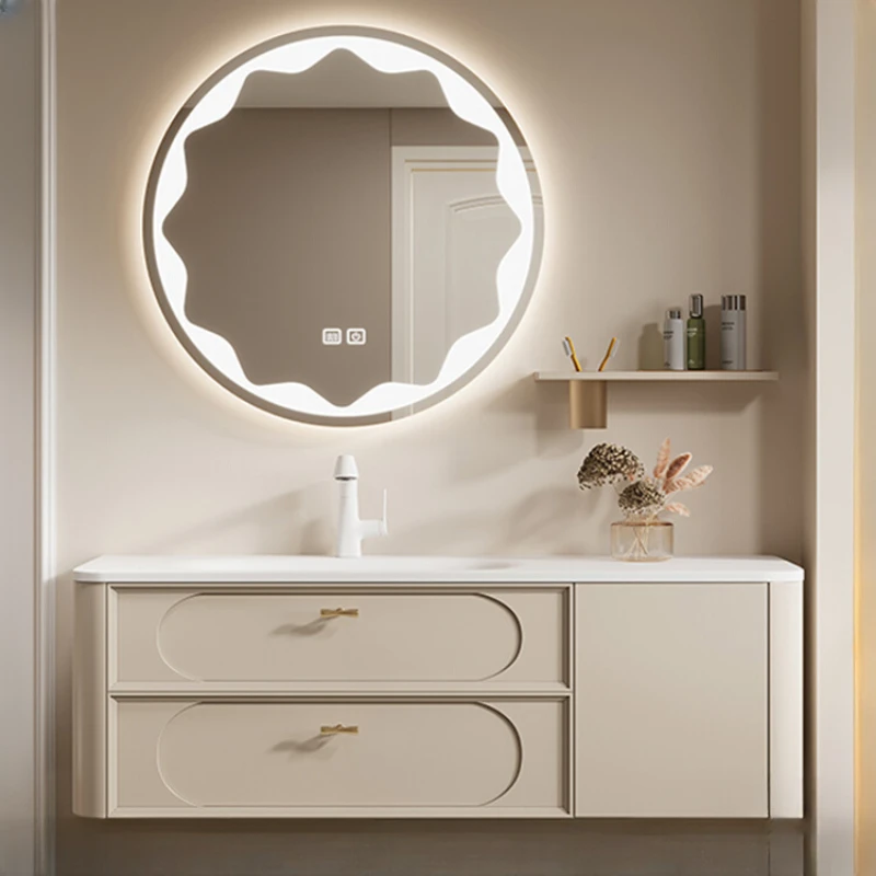 

Integrated basin, French bathroom cabinet, combination toilet, creamy washbasin, washbasin, bathroom cabinet