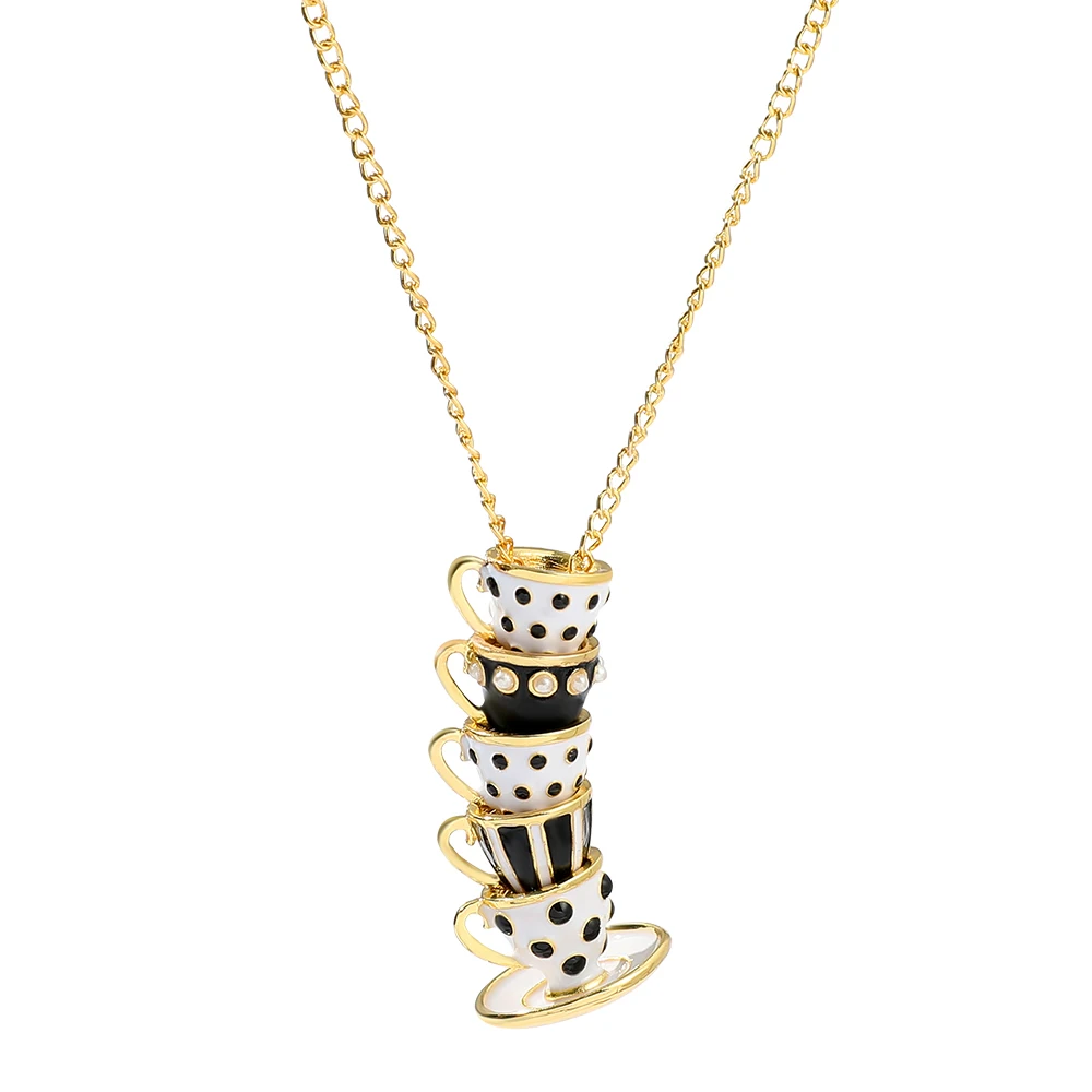 Enamel Tea Cups Jewelry Necklace on the Neck Temperament Long Pendants and Necklaces Turkish Copper Mug Costume Decoration Women