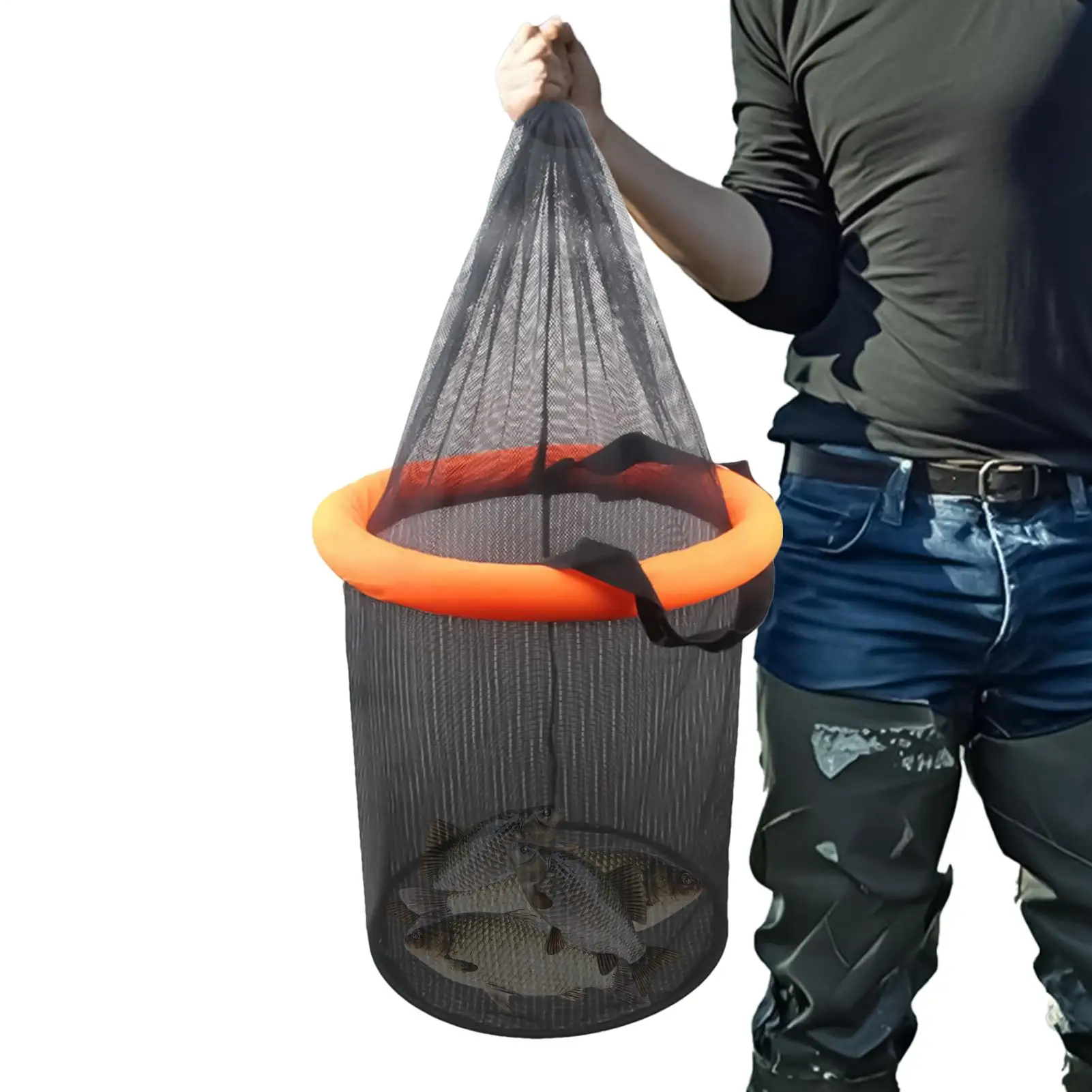 

Crab Basket Foldable Live Caught Net Portable Floating Mesh Basket With Drawstring For Crayfish Catfish Lures Storage Fly
