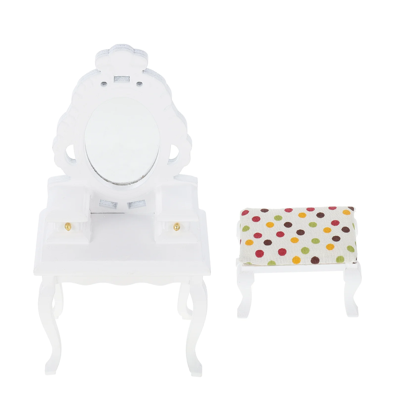 Mini Dresser Toy Children Miniature Dressing Table Decor House Furniture Model Deocr Birch with Stool