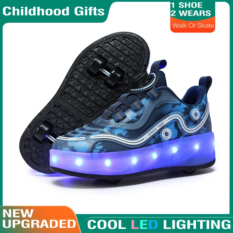 Boys Roller Skates Shoes 4 Wheels Led Light Kids Sneakers With Wheels Children Fashion Outdoor Sports Shoes Girls Birthday Gift