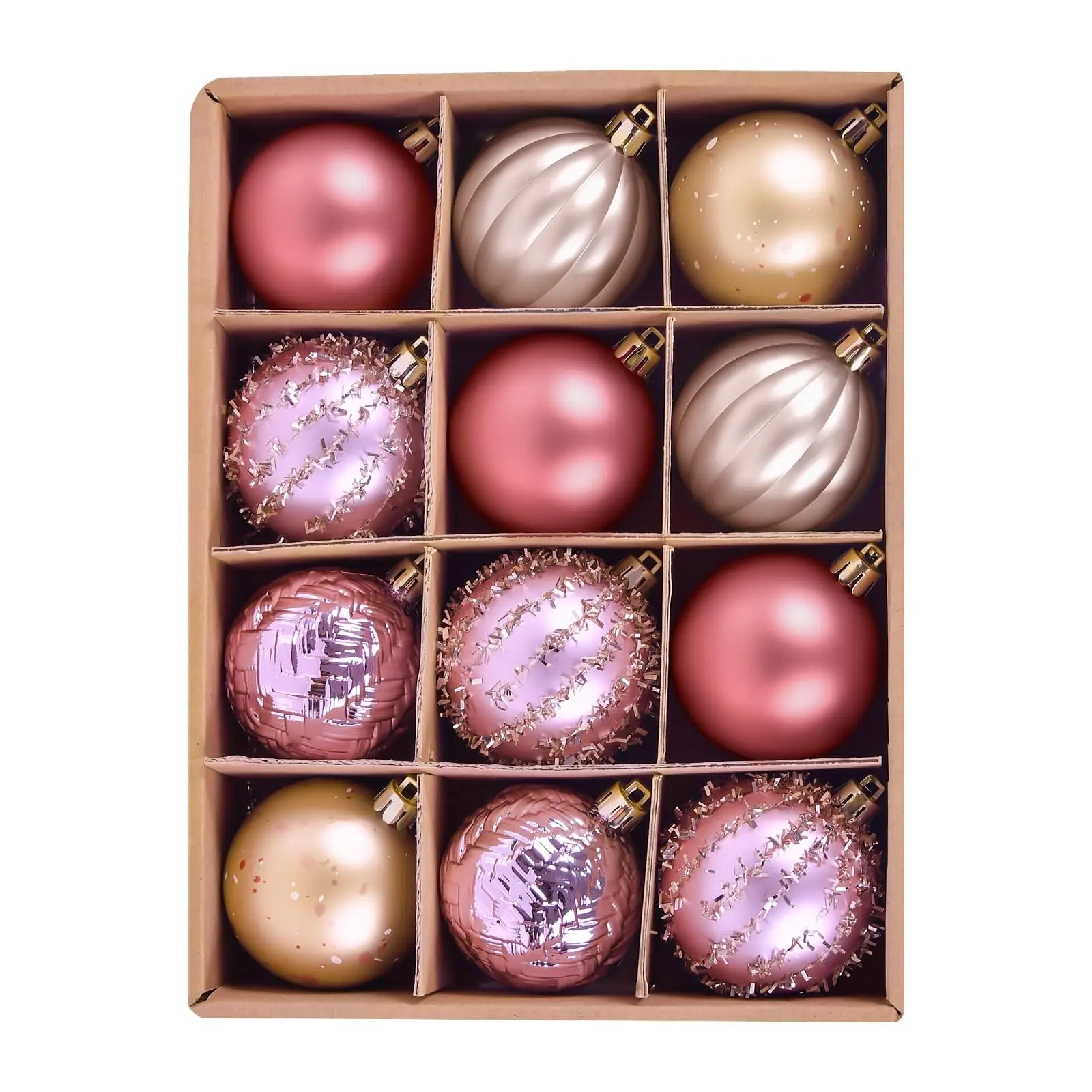 Kerstballen 12 Stuks 6 cm Onbreekbaar Rood Roze Goud, Kerstdecoratie Set Voor Kerstboom Plastic