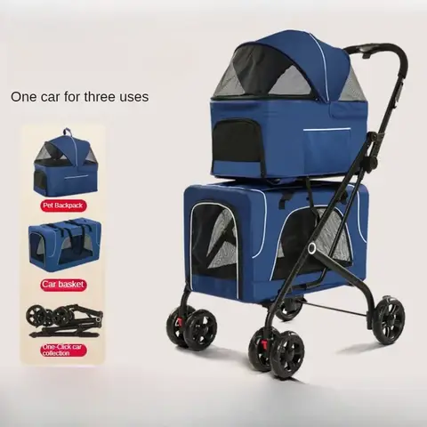 Separate double-layer pet stroller Lightweight outdoor dog cart Multi-pet stroller on upper and lower floors Portable pet cart Best5
