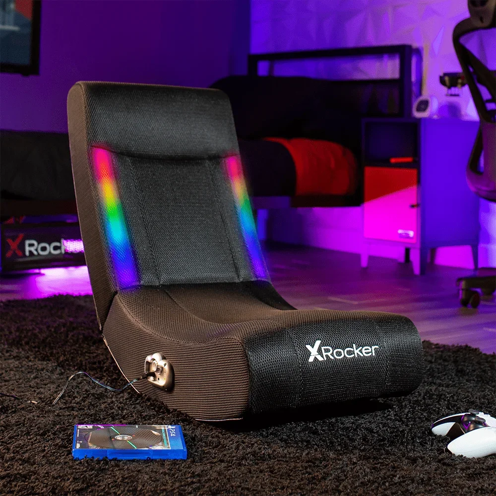 Rocker Solo RGB Audio Floor Rocker Gaming Chair, Black Mesh 29.33 in x 14.96 in x 24.21 in