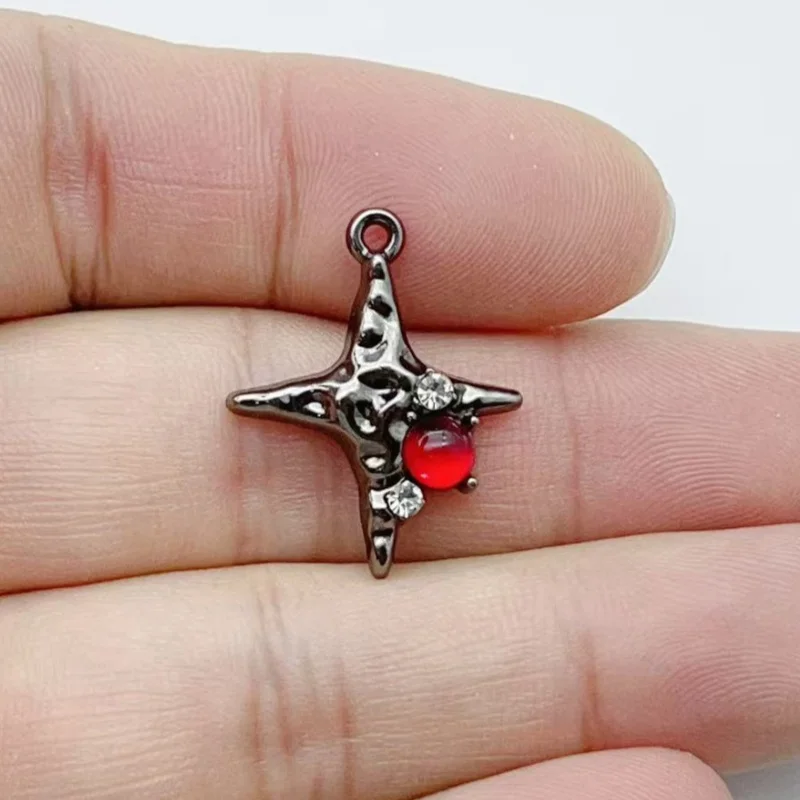 10pcs Dark Gothic style Red Diamond Cross Rose Moon Alloy Pendant DIY Bracelet Necklace Accessories view 3