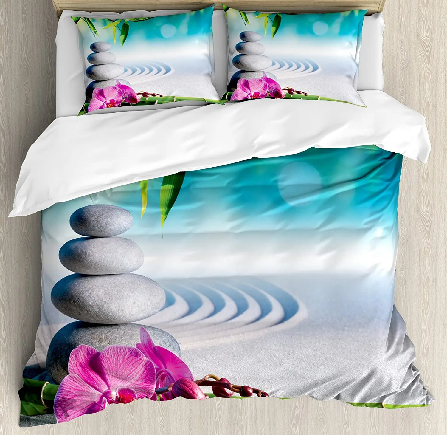 

Spa Decor 3pcs Bedding Set Sand Orchid and Massage Stones in Zen Duvet Cover Set Bed Set Quilt Cover Pillow Case Comforter Cover