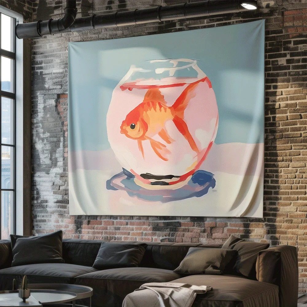 Goldfish in the fish tank Digital printing polyester wall tapestry suitable for use in living rooms bedrooms offices bars party