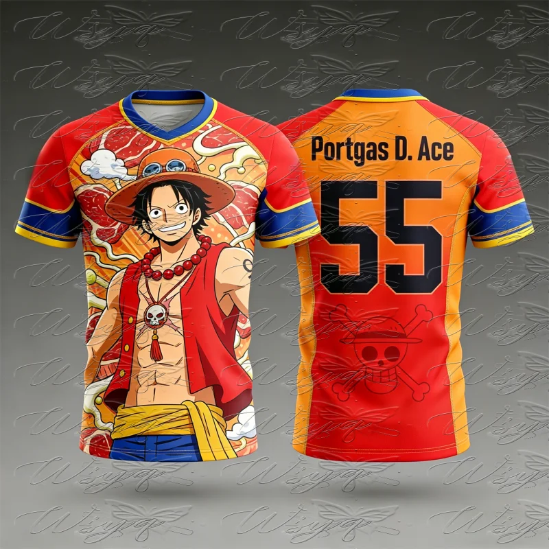 One Piece Portgas D Ace 55 Number 3D Print Soccer Jersey Summer Sports T-shirt Unisex Fit  Fitness Running Short Sleeve Top Y2k